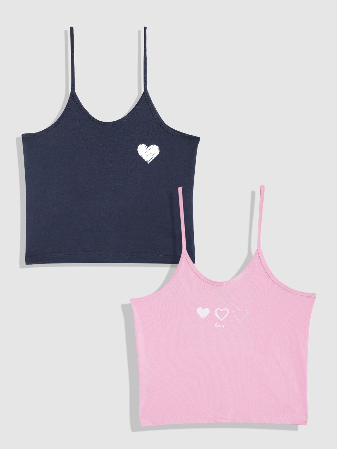 

YK Girls Pack Of 2 Printed Cotton Top, Navy blue