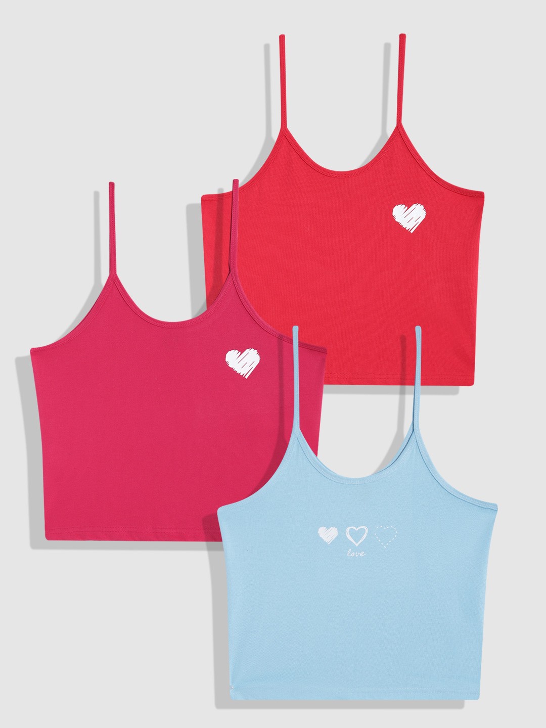 

YK Girls Pack Of 3 Printed Cotton Top, Pink