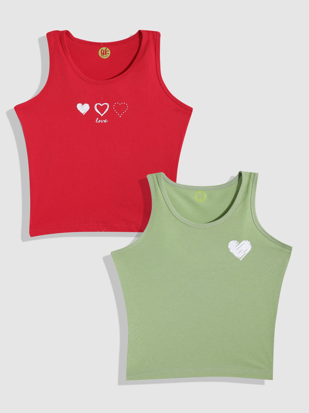 

YK Girls Pack Of 2 Printed Cotton Top, Red