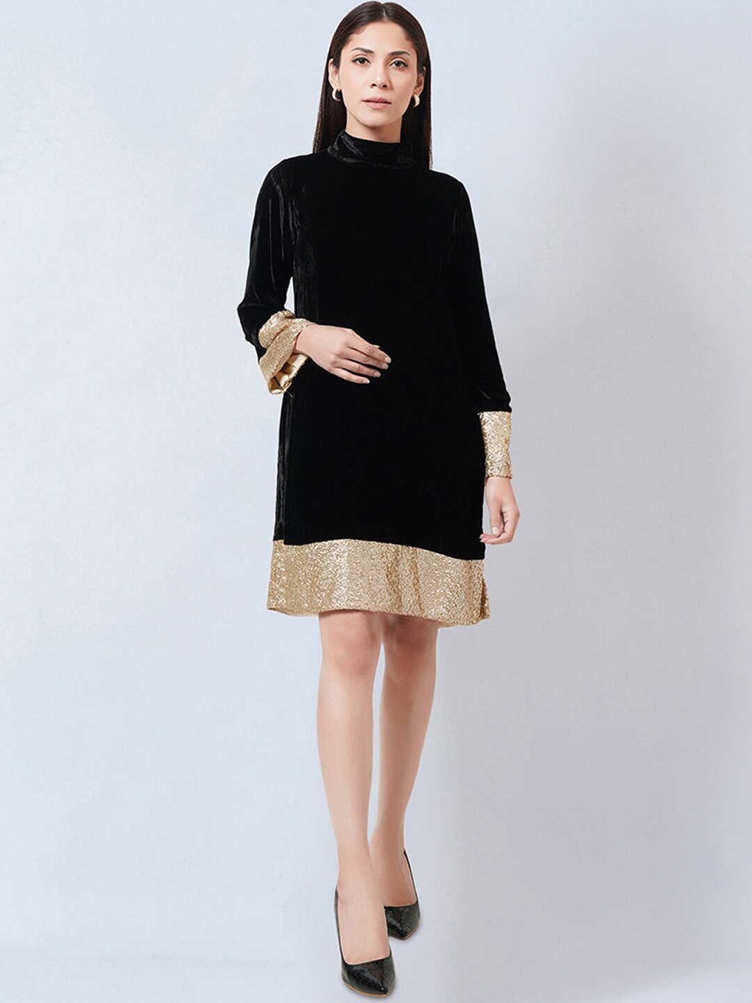 

First Resort by Ramola Bachchan Velvet A-Line Dress, Black