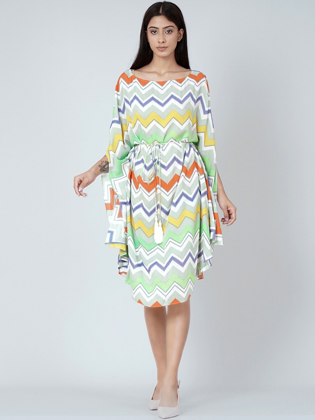 

First Resort by Ramola Bachchan Chevron Printed Kaftan Dress, Orange