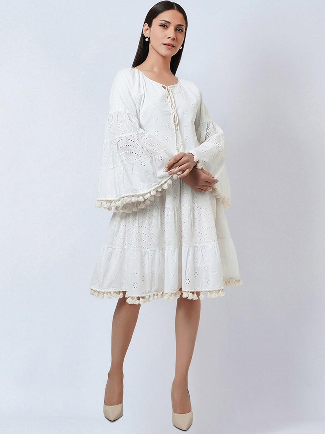 

First Resort by Ramola Bachchan Bell Sleeves A-Line Dress, White