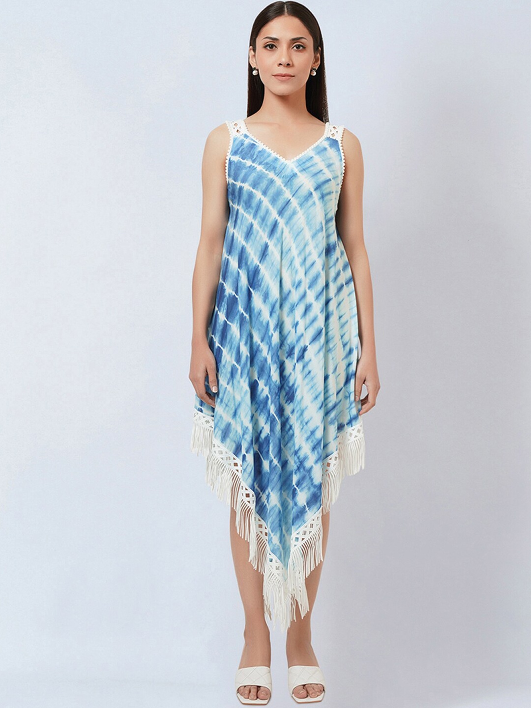 

First Resort by Ramola Bachchan Tie and Dyed A-Line Midi Holi Dress, Blue