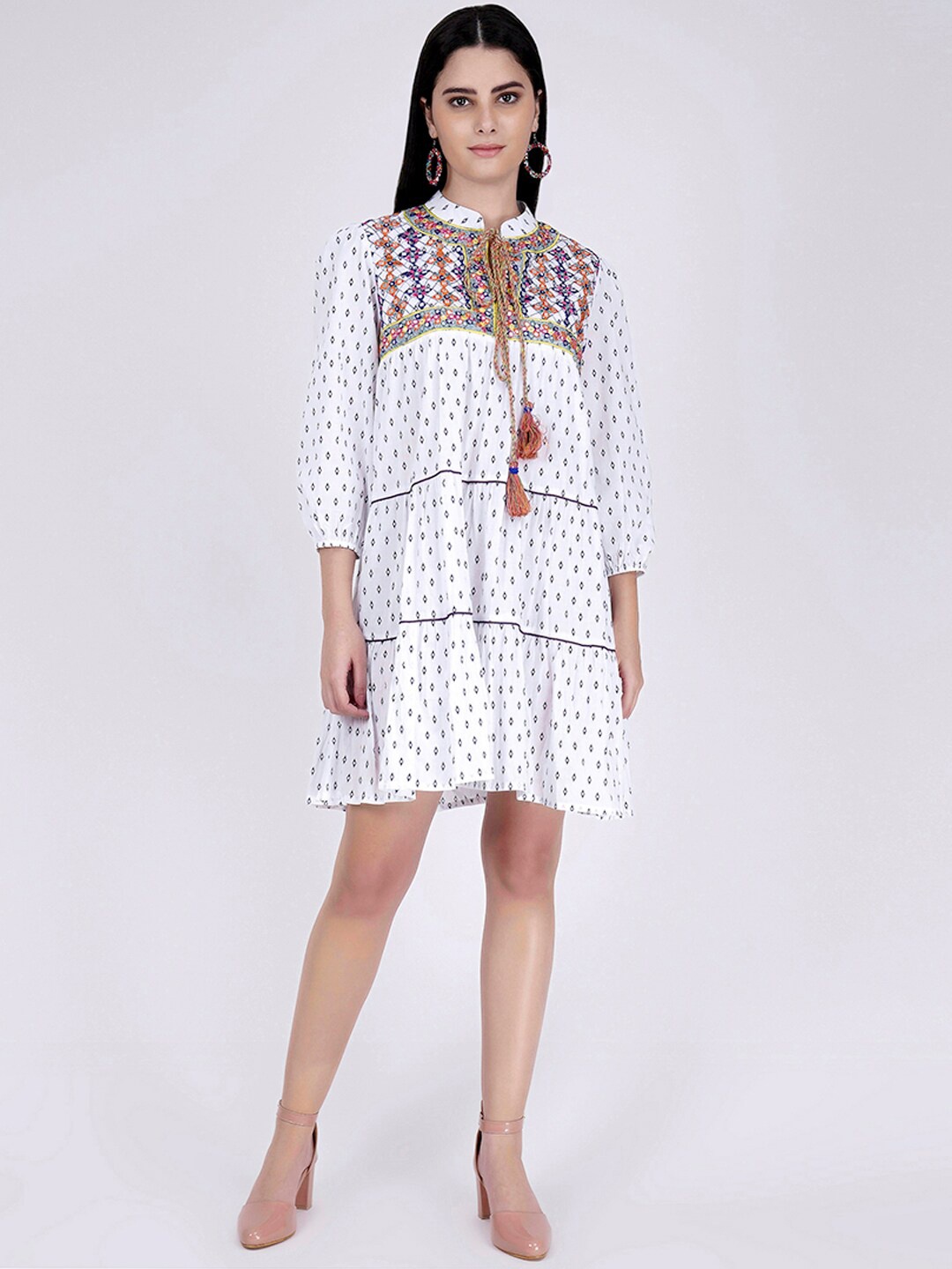 

First Resort by Ramola Bachchan Geometric Printed A-line Dress, White