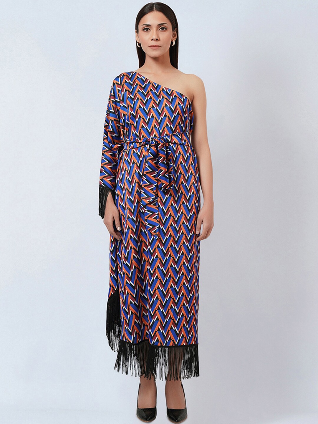 

First Resort by Ramola Bachchan Print Satin Fit & Flare Midi Dress, Blue