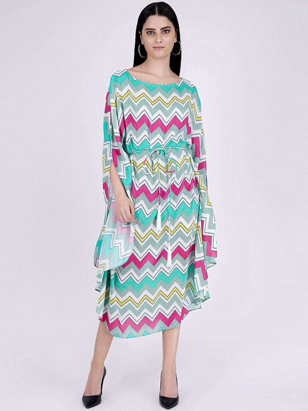 

First Resort by Ramola Bachchan Chavron Printed Kaftan Midi Dress, Pink