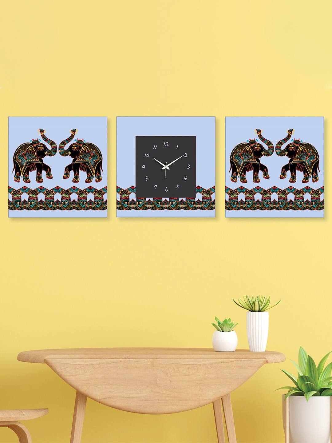 

RANDOM Grey & Black 2 Pieces Printed Wall Art With Square wall Clock
