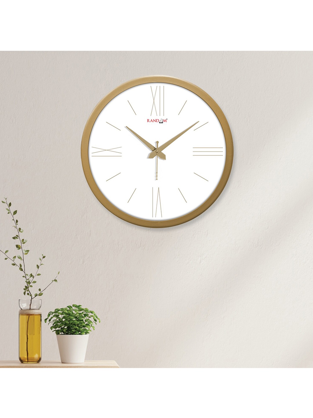 

RANDOM Modern Stylish White & Gold-Toned Contemporary Wall Clock