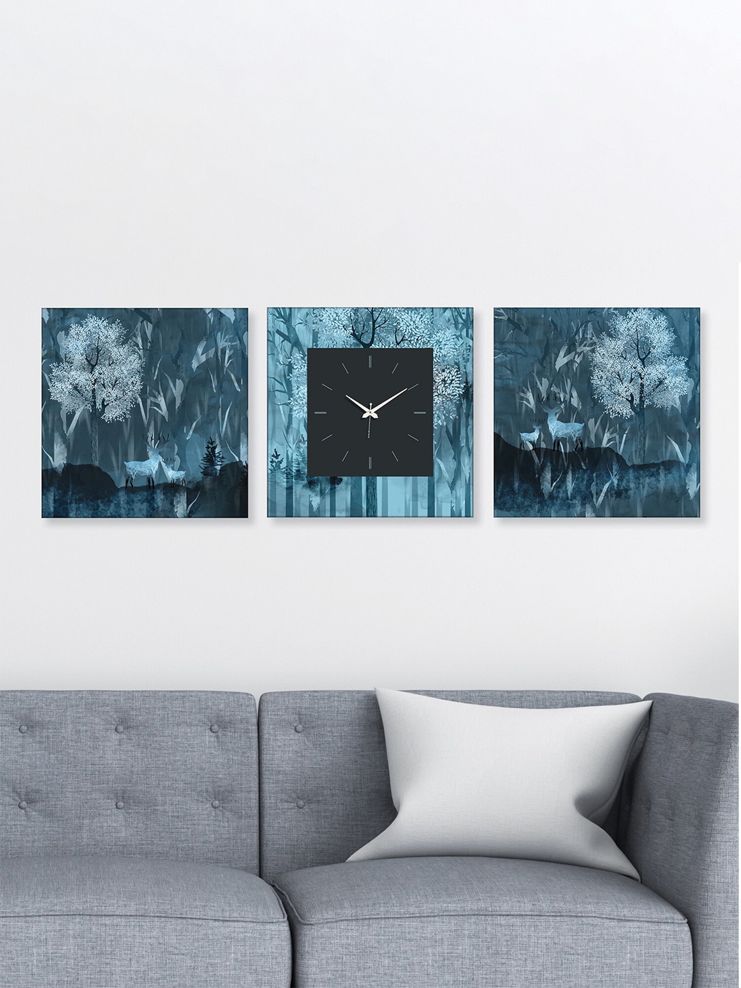 

RANDOM Blue & Black 2 Pieces Printed Wall Art With Square wall Clock