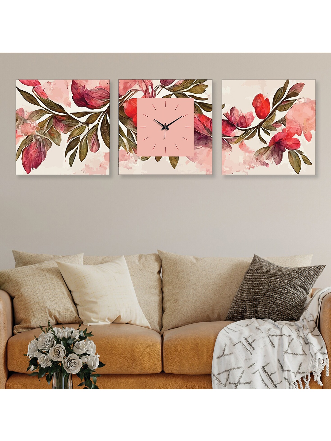 

RANDOM Pink & Green 3-Pieces Floral Printed Square Contemporary Analogue Wall Clock