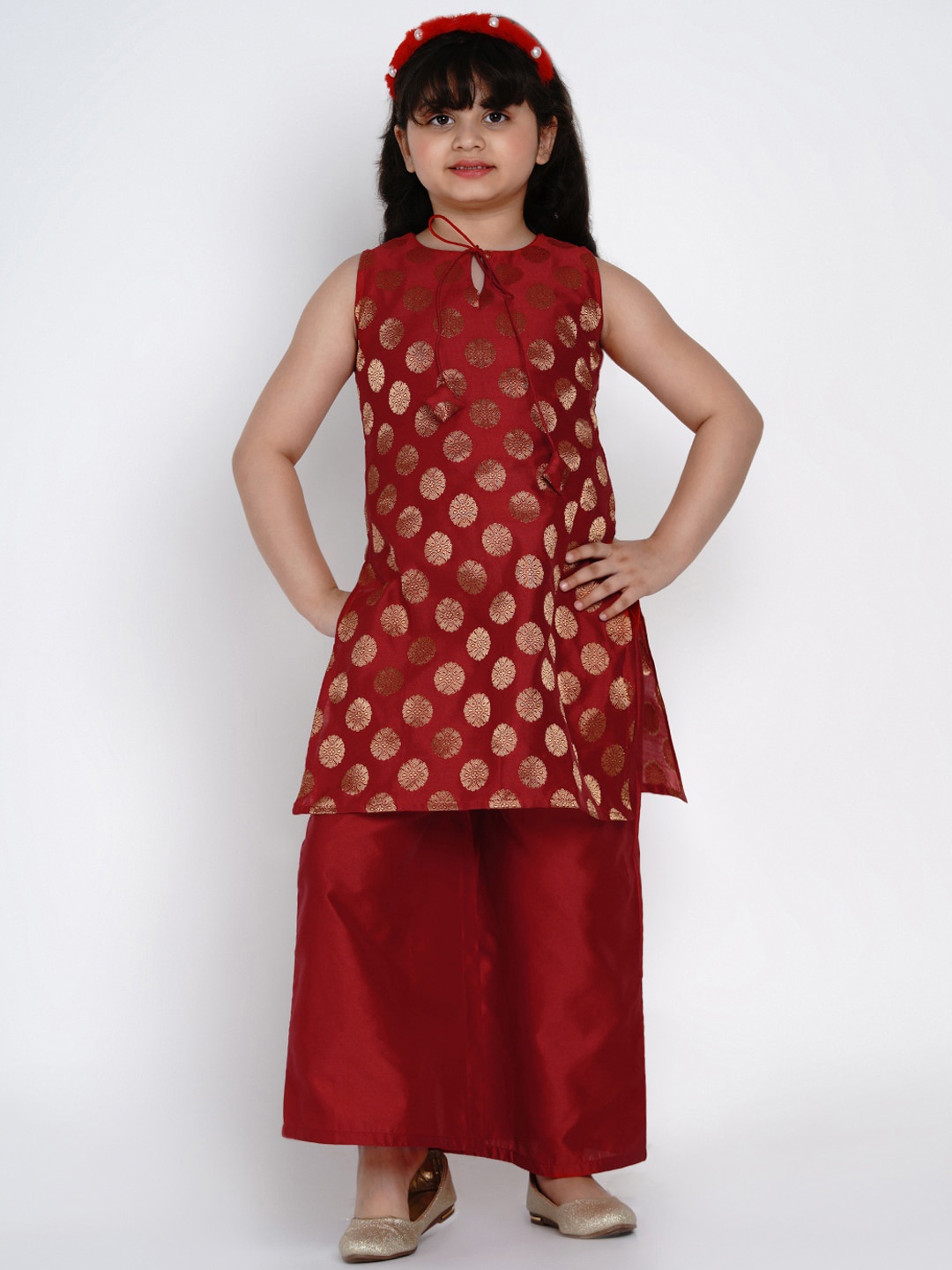 

Bitiya by Bhama Girls Ethnic Motifs Woven Design Kurti with Palazzos, Maroon