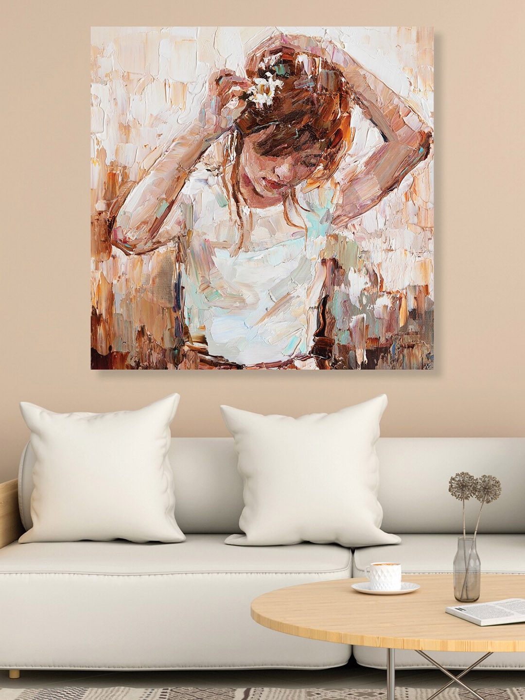 RANDOM White & Brown Beautiful Lady Art Wall Painting
