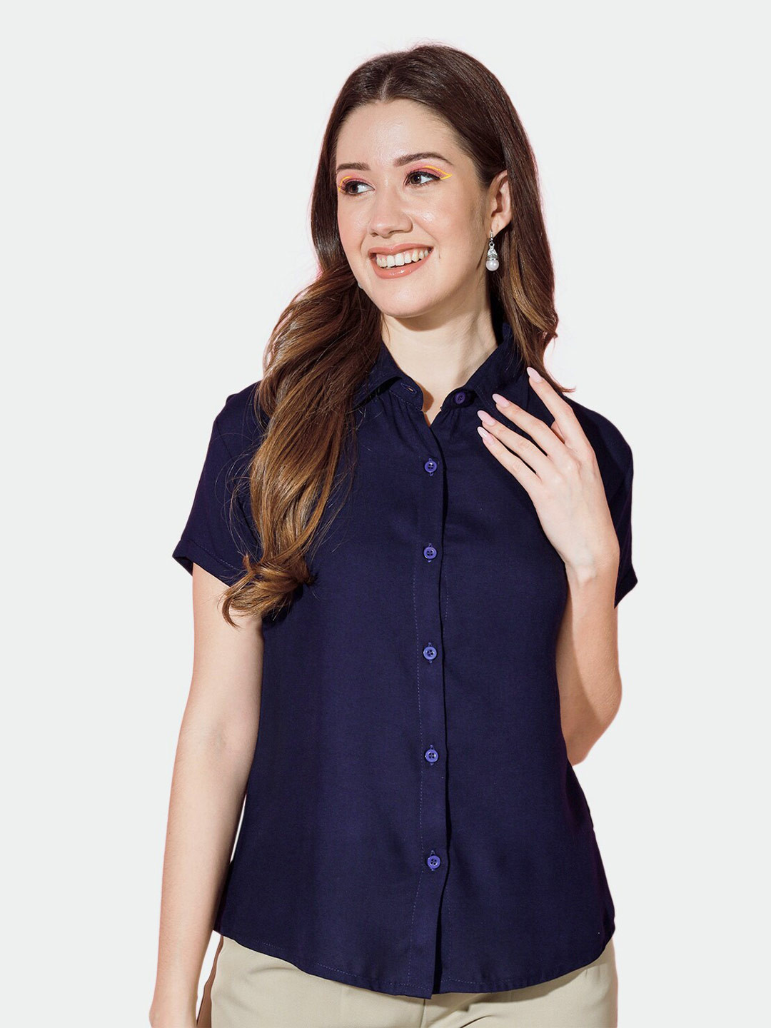 

BUY NEW TREND Spread Collar Casual Shirt, Navy blue