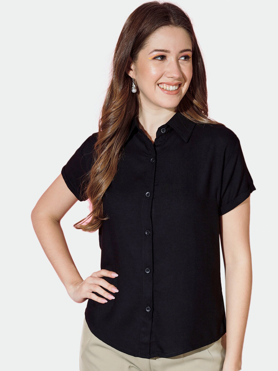 

BUY NEW TREND Short Sleeves Cotton Casual Shirt, Black