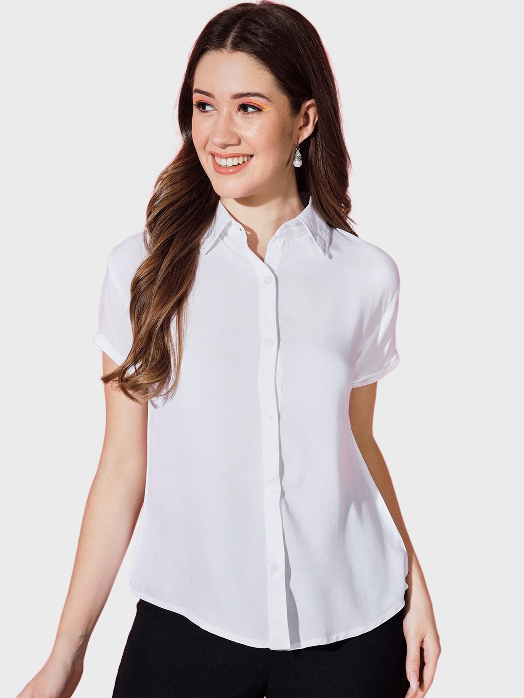 

BUY NEW TREND Spread Collar Casual Shirt, White