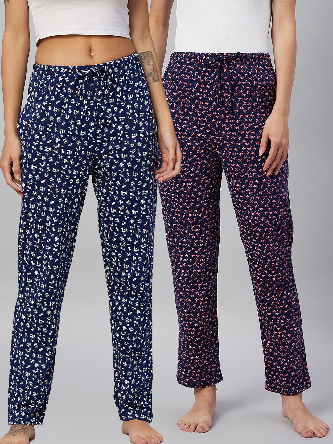 

C9 AIRWEAR Women Pack Of 2 Floral Printed Pure Cotton Lounge Pants, Blue