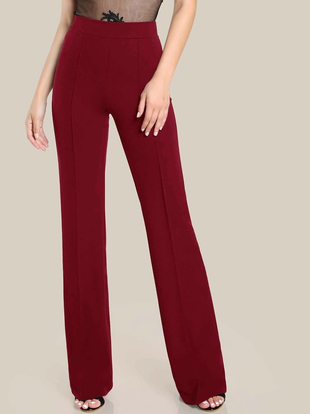 

BUY NEW TREND Women High-Rise Easy Wash Parallel Trousers, Maroon
