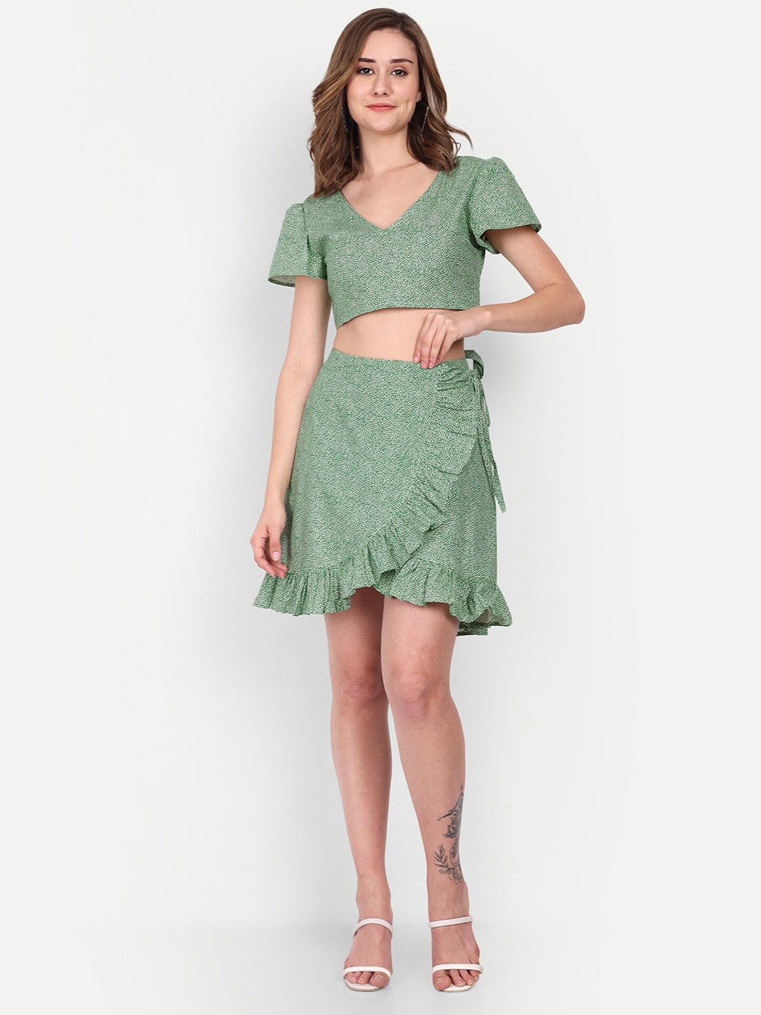 

DOLSU Printed Knee-Length Warp Skirt, Green