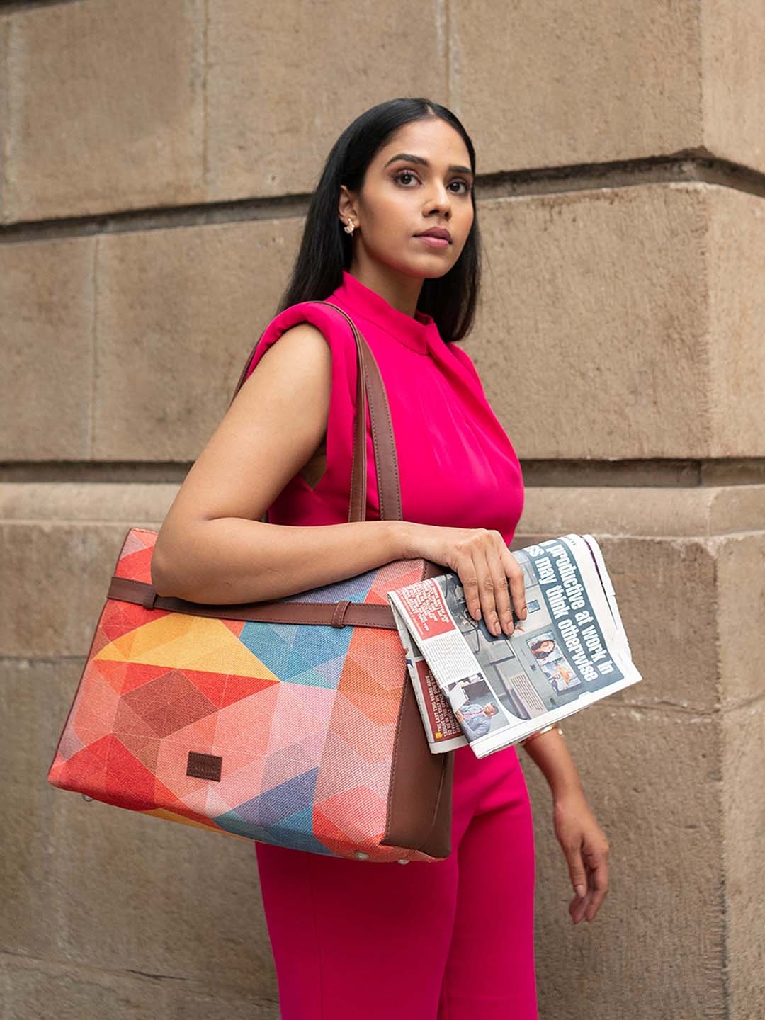 

ZOUK Geometric Printed Oversized Shopper Shoulder Bag, Orange
