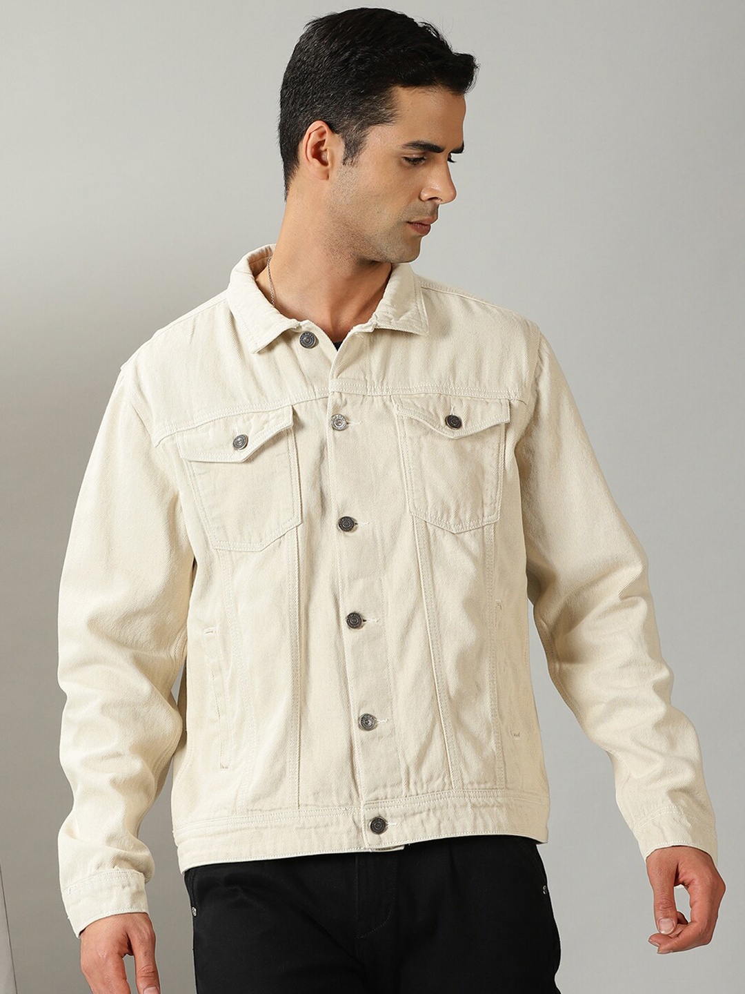

Old Grey Spread Collar Denim Jacket, Beige