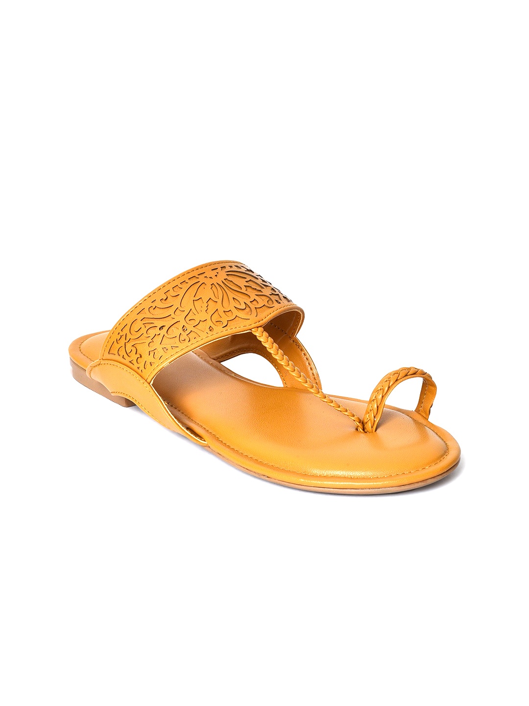 

AURELIA Laser Cuts One Toe Flats, Mustard