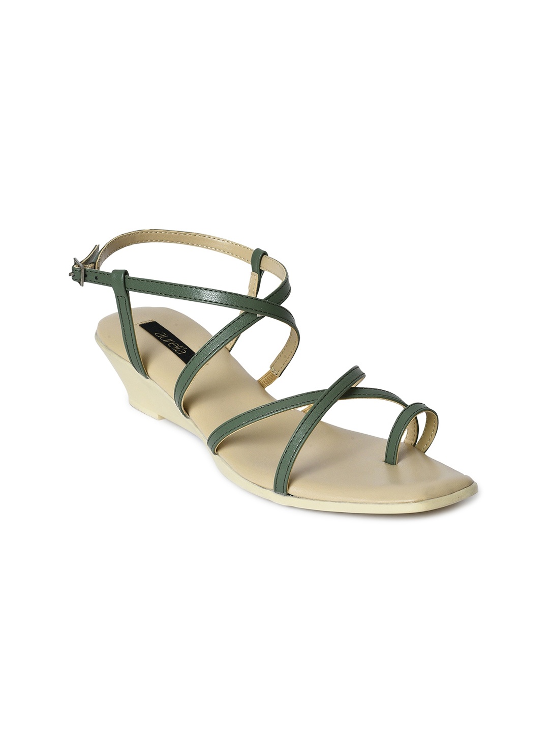 

AURELIA Criss Cross Straps Wedge Heels, Olive