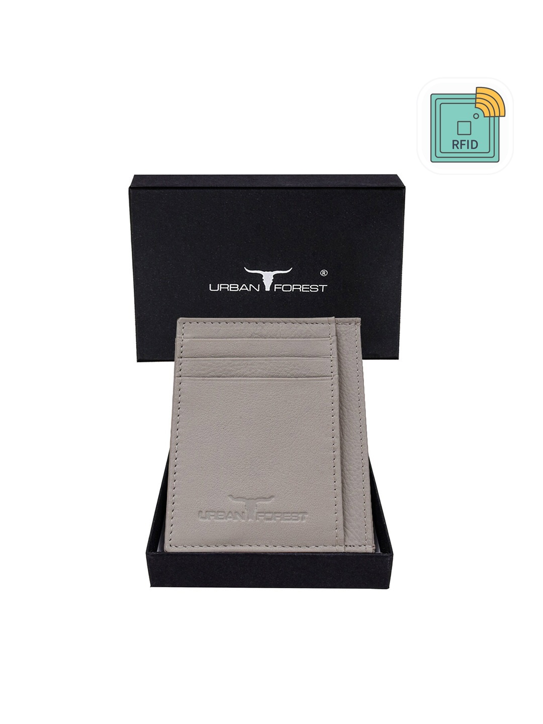 

URBAN FOREST Textured Leather Card Holder, Grey