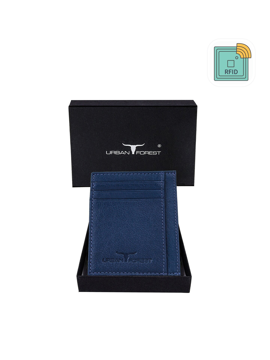 

URBAN FOREST Men Textured Leather RFID Card Holder, Teal