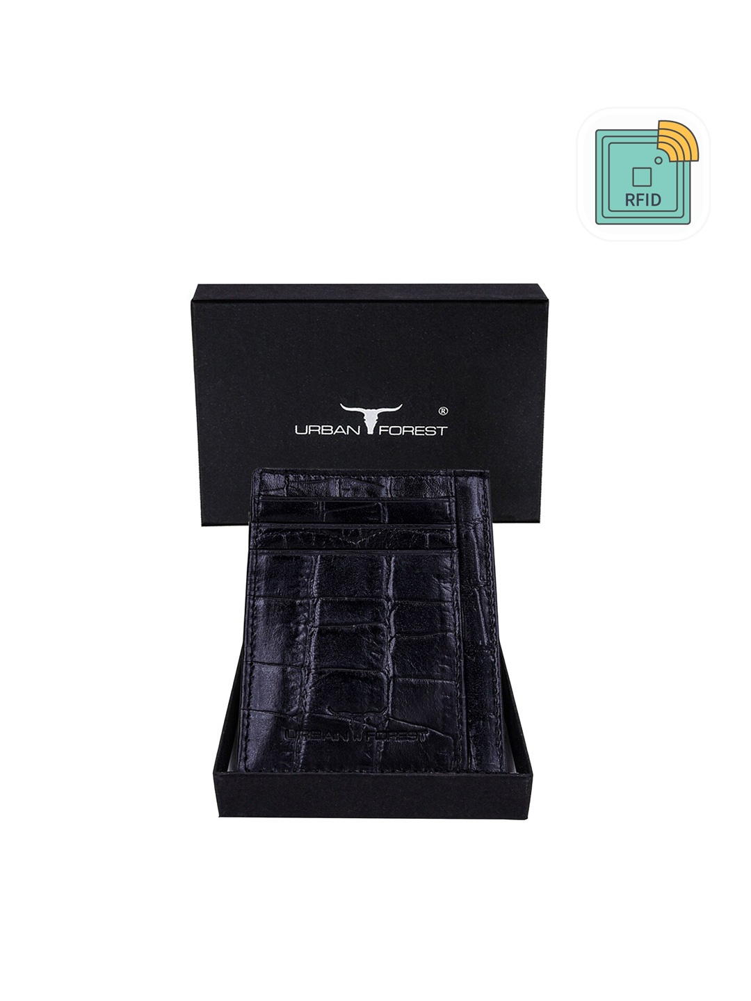 

URBAN FOREST Men Textured RFID Leather Card Holder, Black