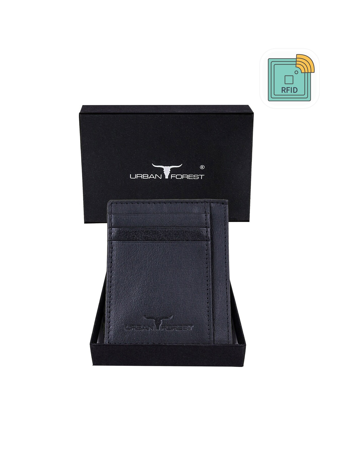 

URBAN FOREST Men Textured Leather RFID Card Holder, Black