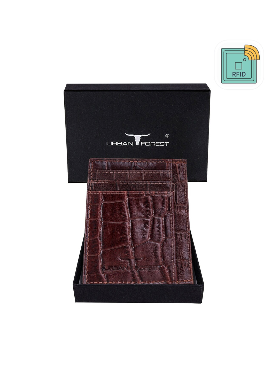 

URBAN FOREST Textured Leather Card Holder, Brown