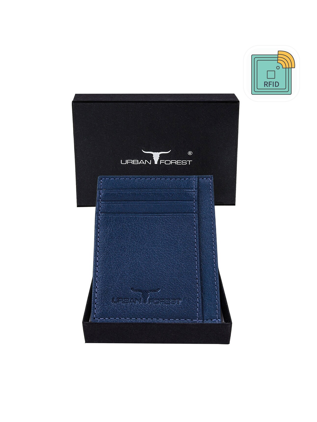 

URBAN FOREST Men Textured Leather RFID Card Holder, Blue