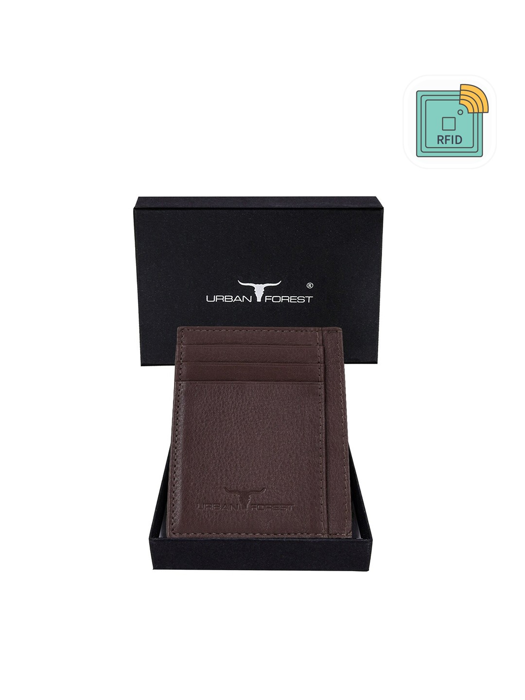 

URBAN FOREST Men Textured Leather RFID Card Holder, Brown