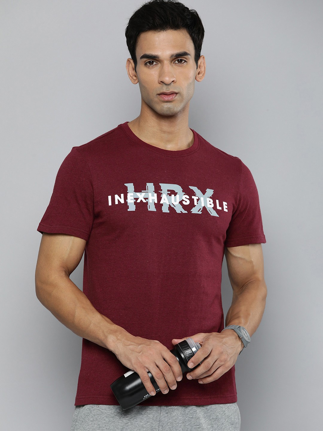 

HRX by Hrithik Roshan Men Typography Printed Sports T-shirt, Maroon