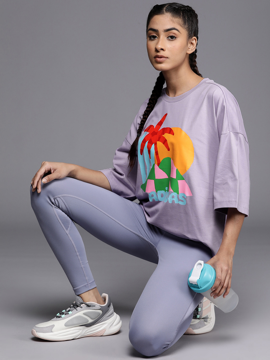

ADIDAS Farm GFX Printed Drop-Shoulder Sleeves Oversized Training T-shirt, Lavender