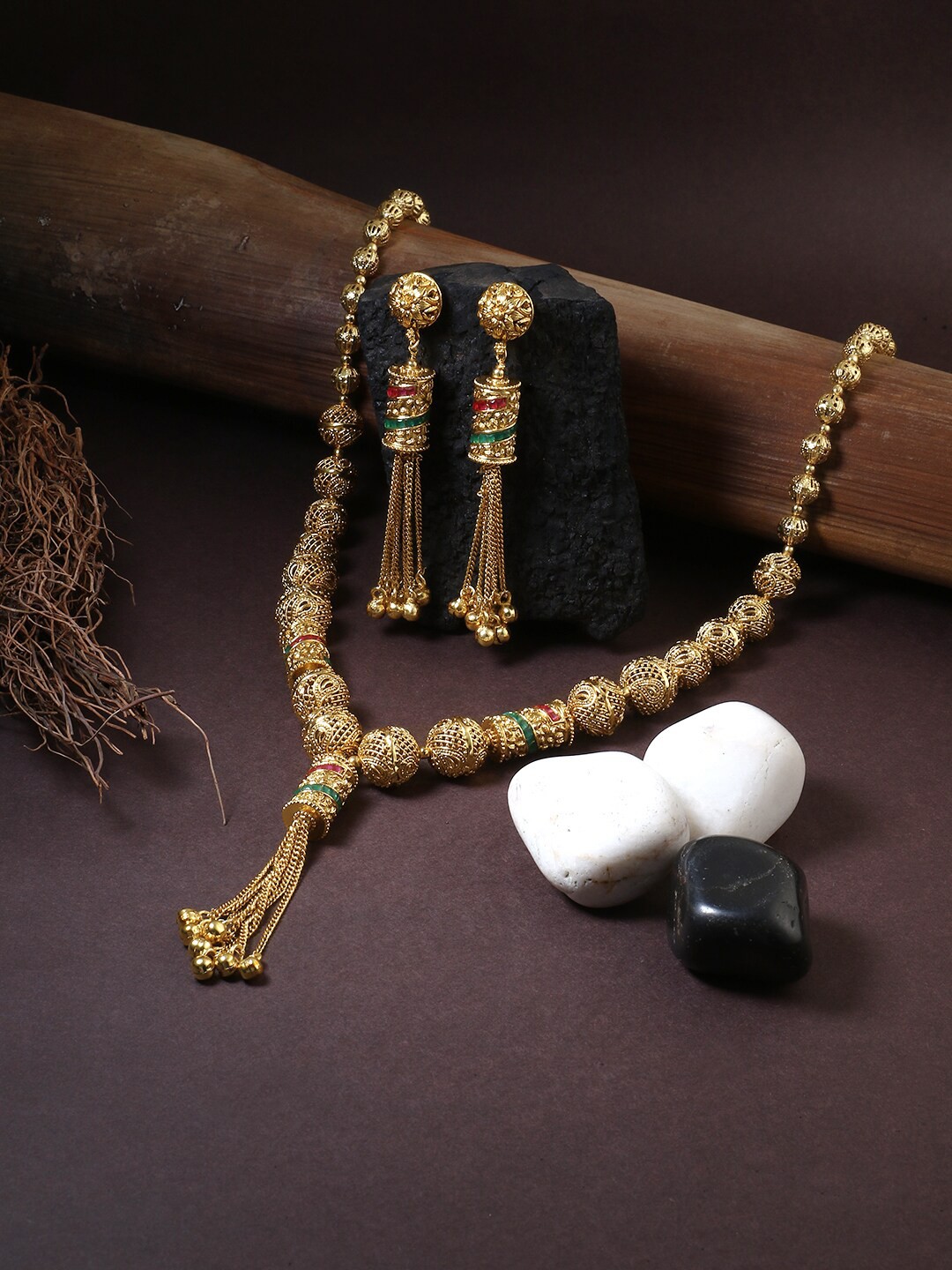 

Adwitiya Collection Gold-Plated Stone-Studded Necklace and Earrings