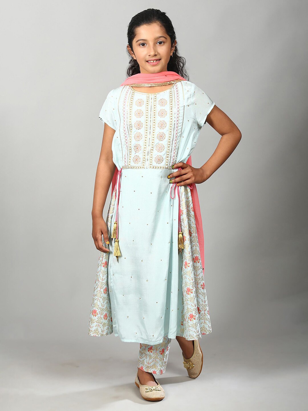 

AURELIA Teen Girls Embroidered Sequinned Kurta & Trousers With Dupatta, Blue