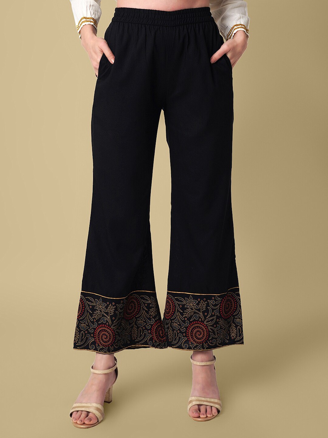 

DAEVISH Women Hem Printed Ethnic Palazzo, Black