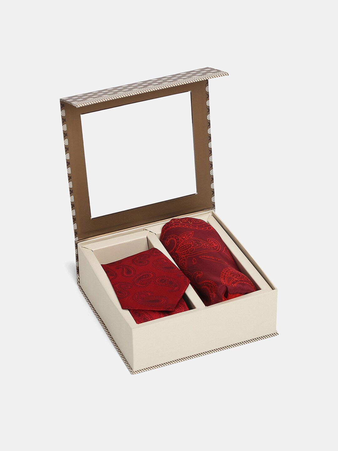 

Blackberrys Printed Silk Skinny Tie With Pocket Square, Red