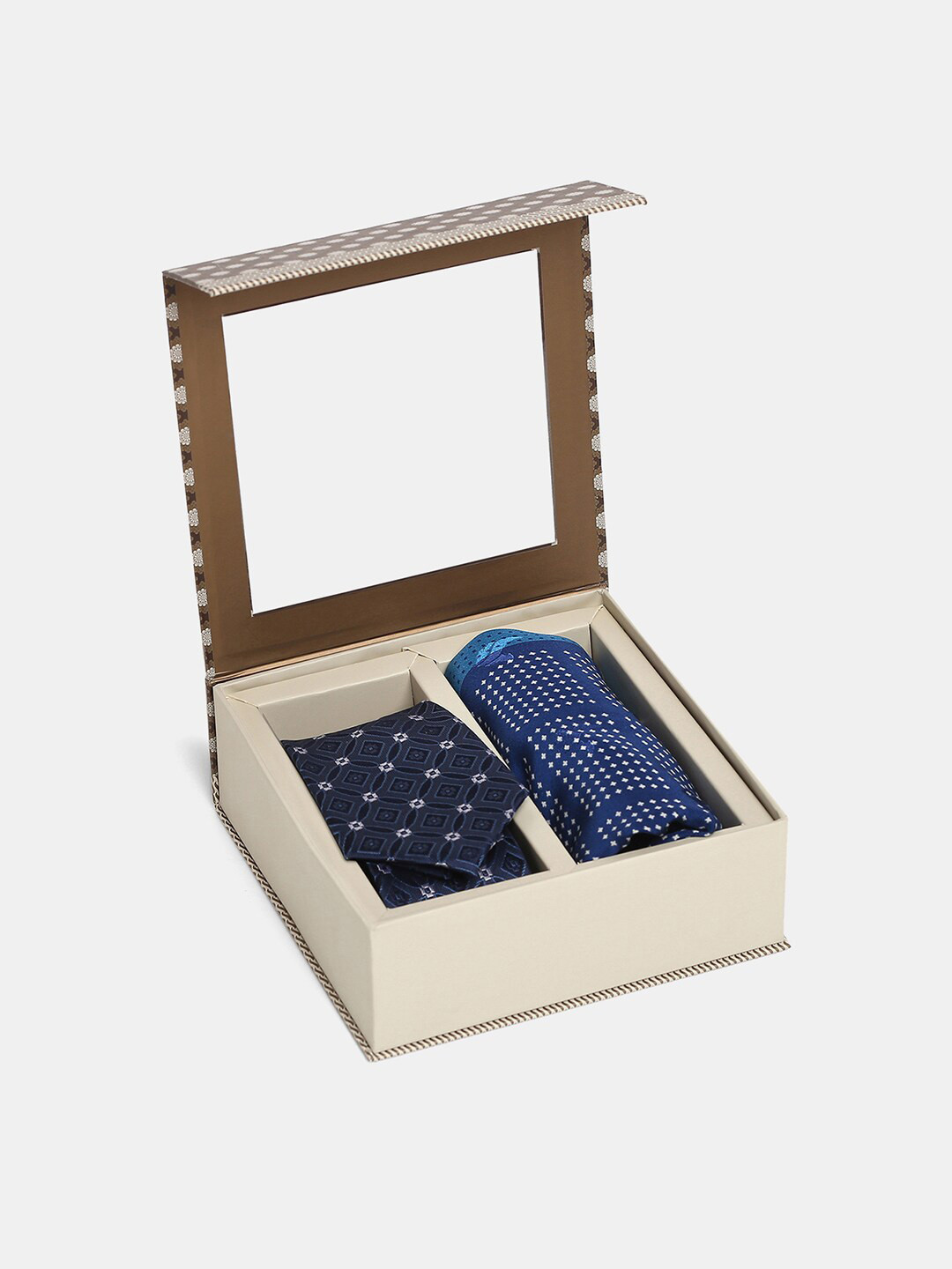 

Blackberrys Printed Tie With Pocket Square And Cufflink Combo, Navy blue