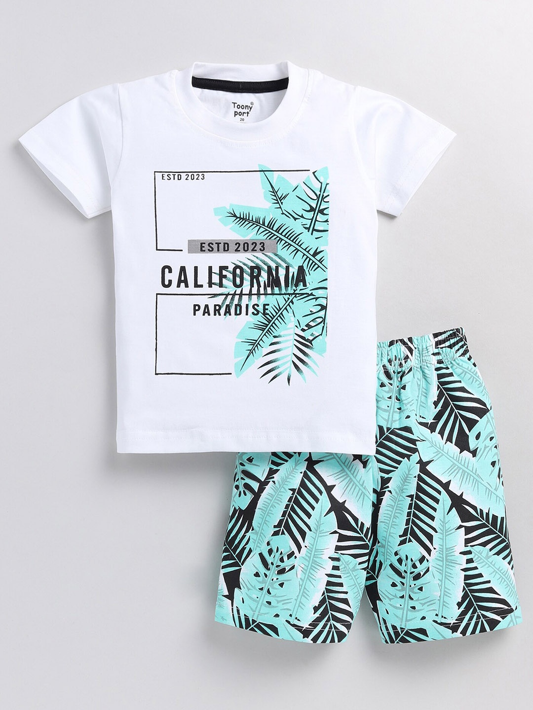 

Toonyport Boys Tropical Printed T-shirt with Shorts, White