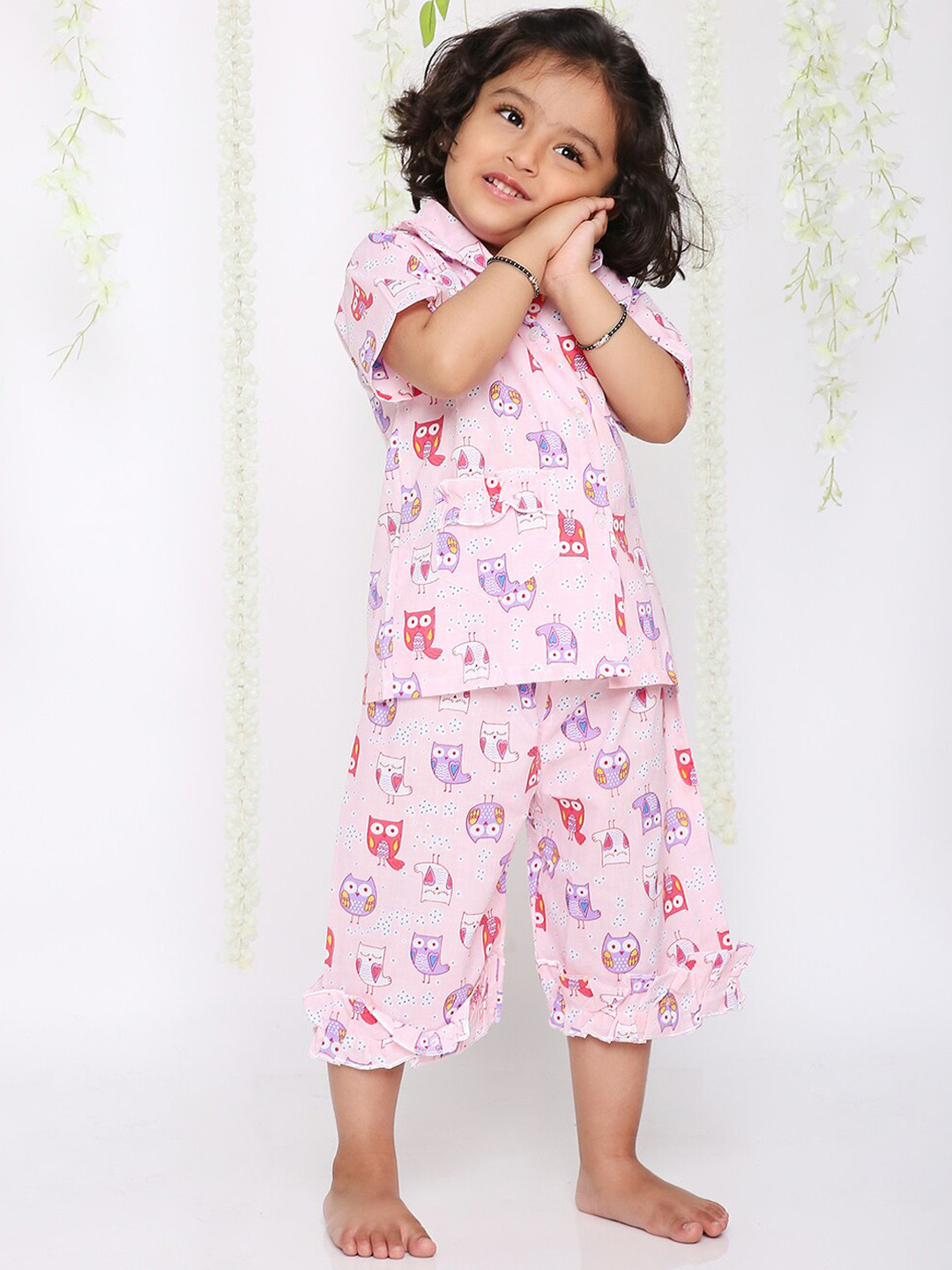 

KID1 Girls Conversational Printed Pure Cotton Night Suit, Pink