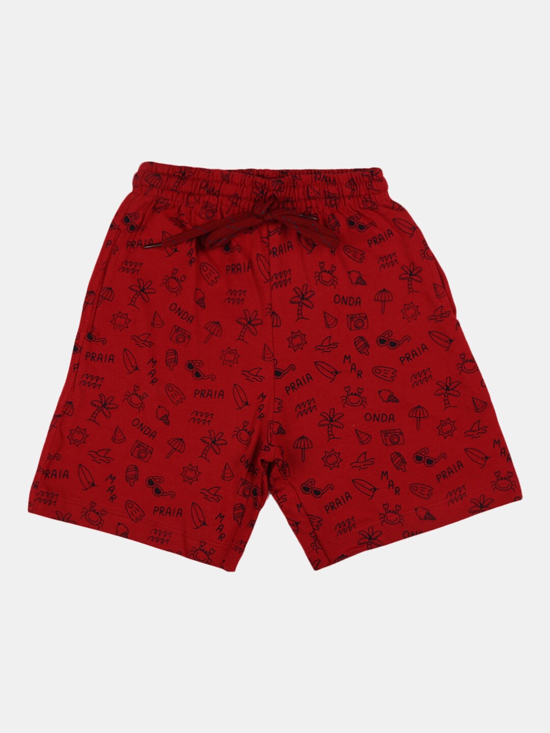 

V-Mart Boys Conversational Printed Mid-Rise Cotton Shorts, Red