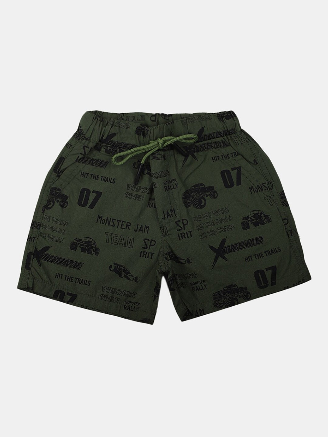 

V-Mart Boys Typography Printed Cotton Regular Shorts, Green