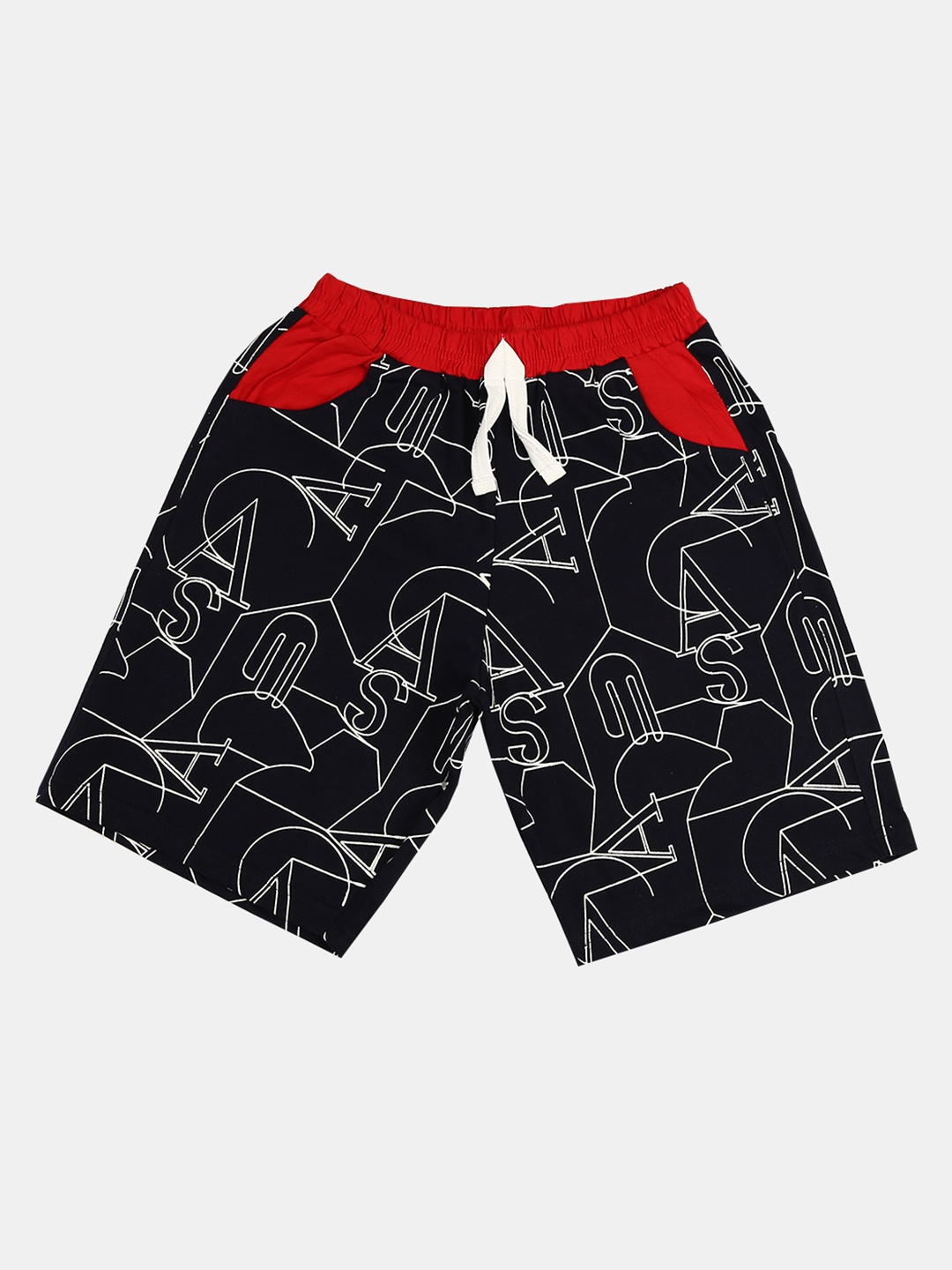 

V-Mart Boys Abstract Printed Mid-Rise Cotton Shorts, Navy blue