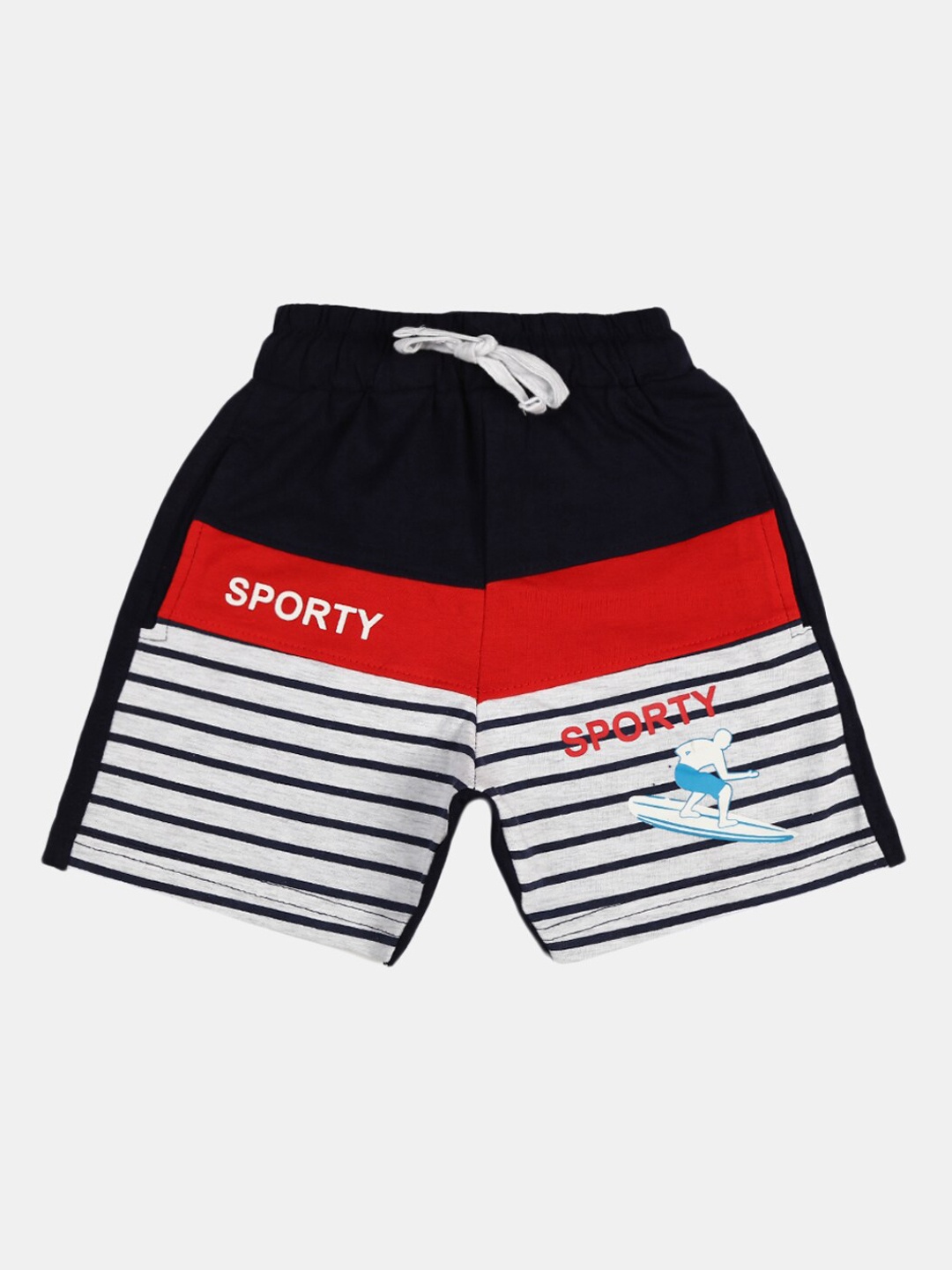 

V-Mart Boys Striped Mid-Rise Cotton Shorts, Navy blue