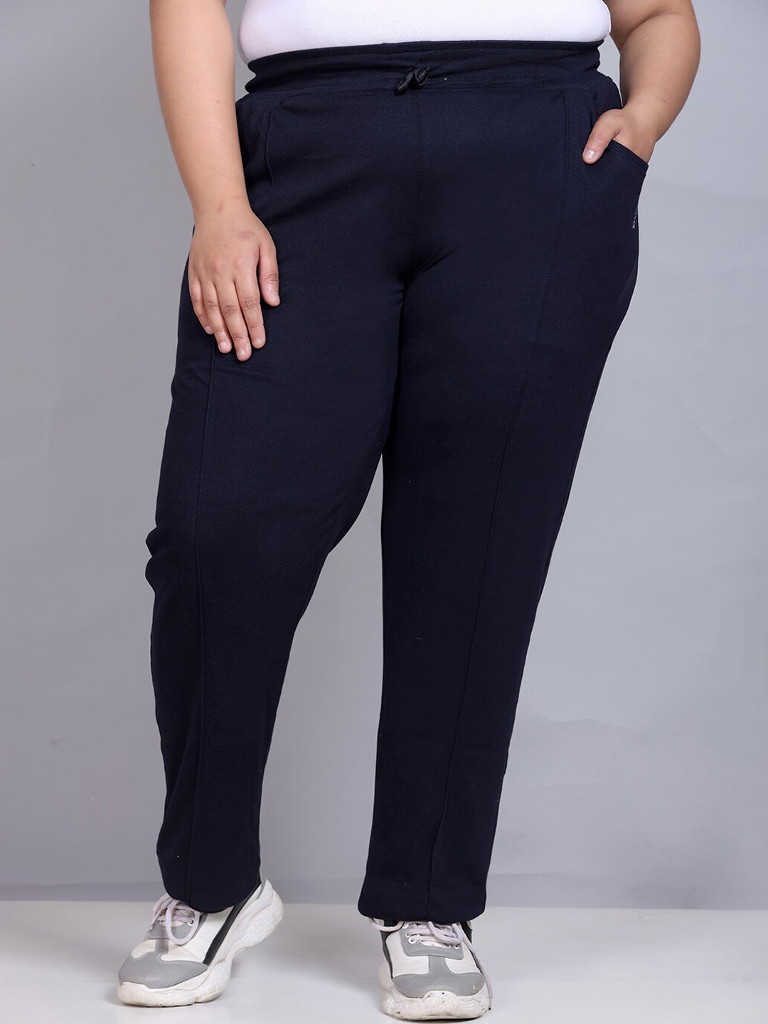 CUPID Women Plus Size Cotton Track Pants, Blue