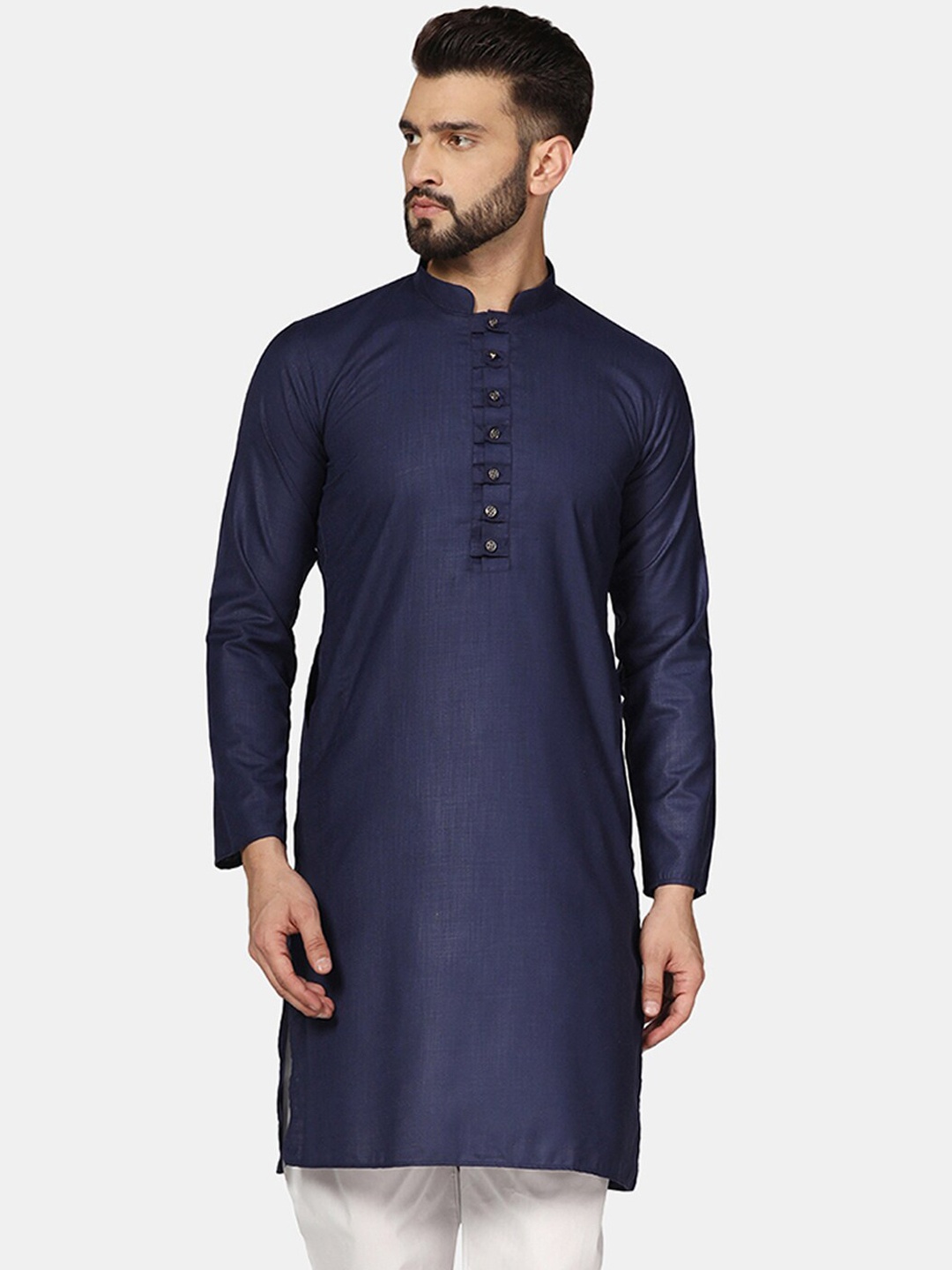 

TAHVO Mandarin Collar Kurta, Blue