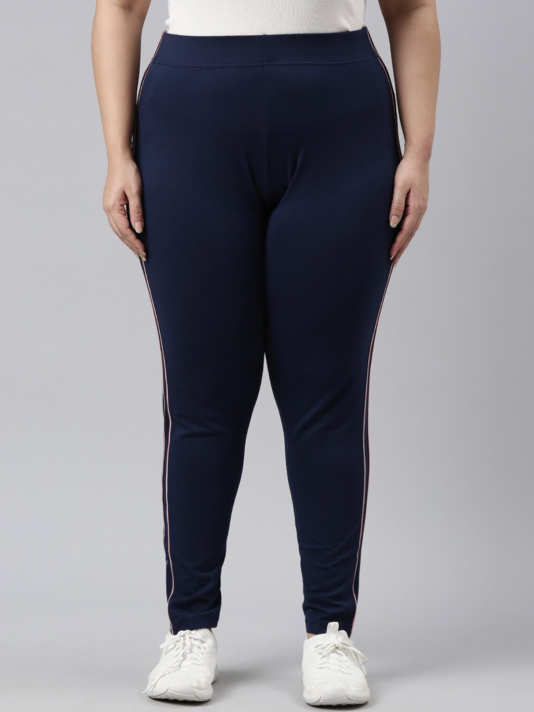 

Go Colors Women Plus Size Slim Fit Cotton Track Pants, Navy blue