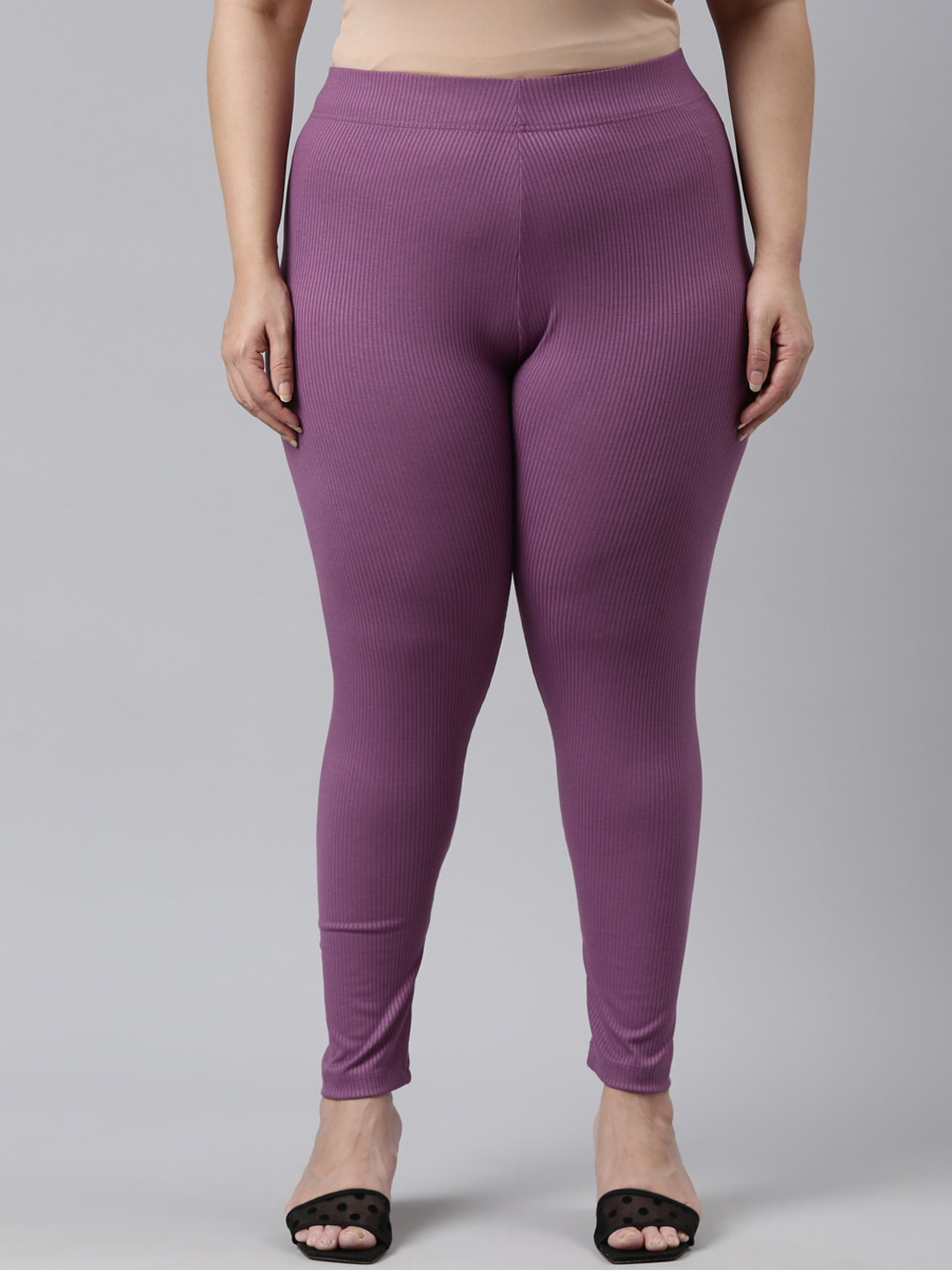 

Go Colors Women Ribbed Slim Fit Ankle Length Leggings, Purple